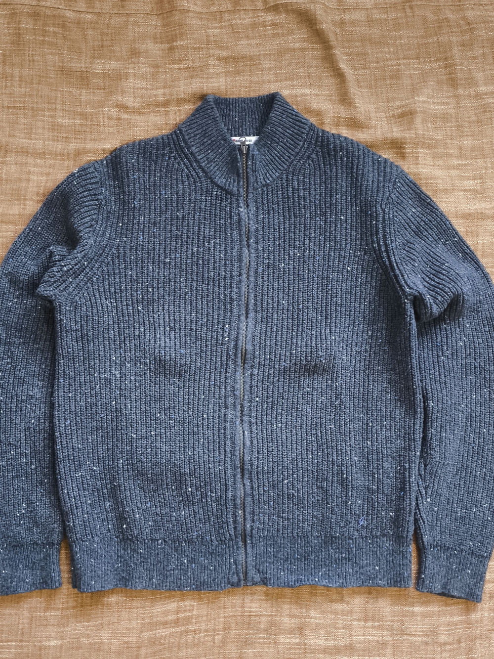 Marine Layer Inverness Mens Gray Donegal Ribbed Full Zip Sweater Chunky Size M